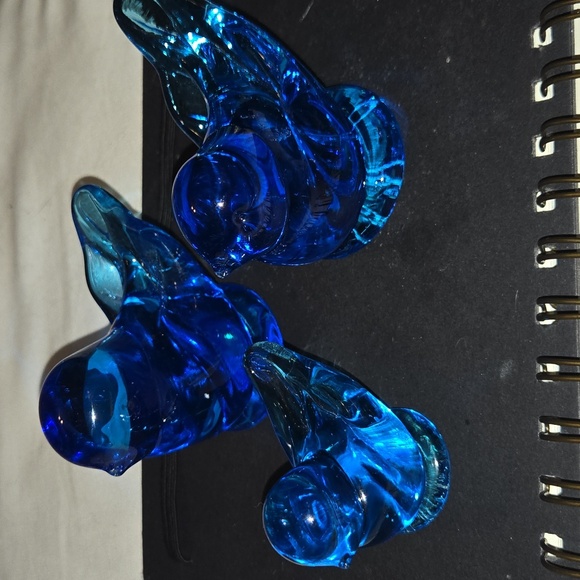 3 Set Bluebird Of Happiness Handblown Glass Birds Signed 90s Decor Paper Weight - Picture 1 of 11
